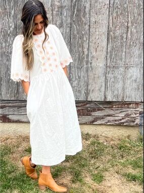 See by Chloe Poplin Embroidered Midi Dress EUR 40 / US 8